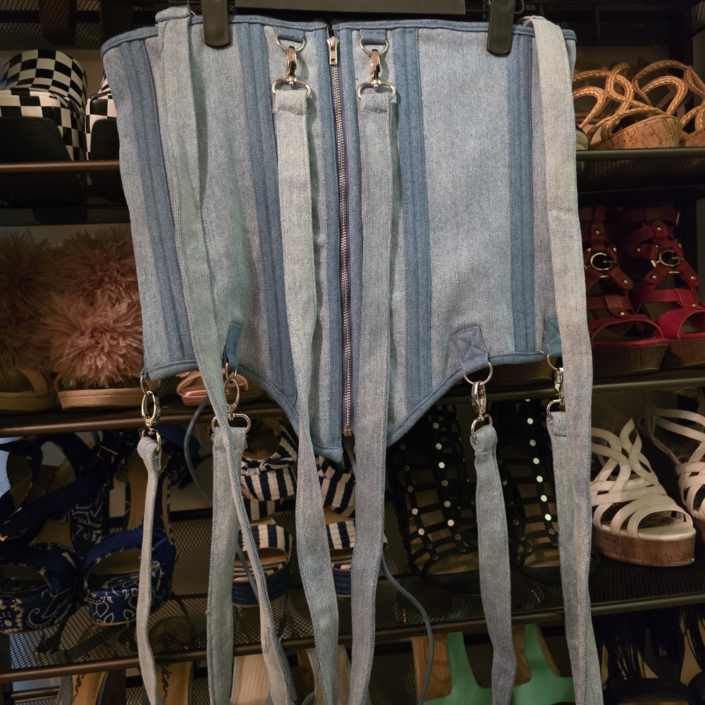 NWOT AKIRA Blue Denim Corset Top XL - Picture 3 of 7